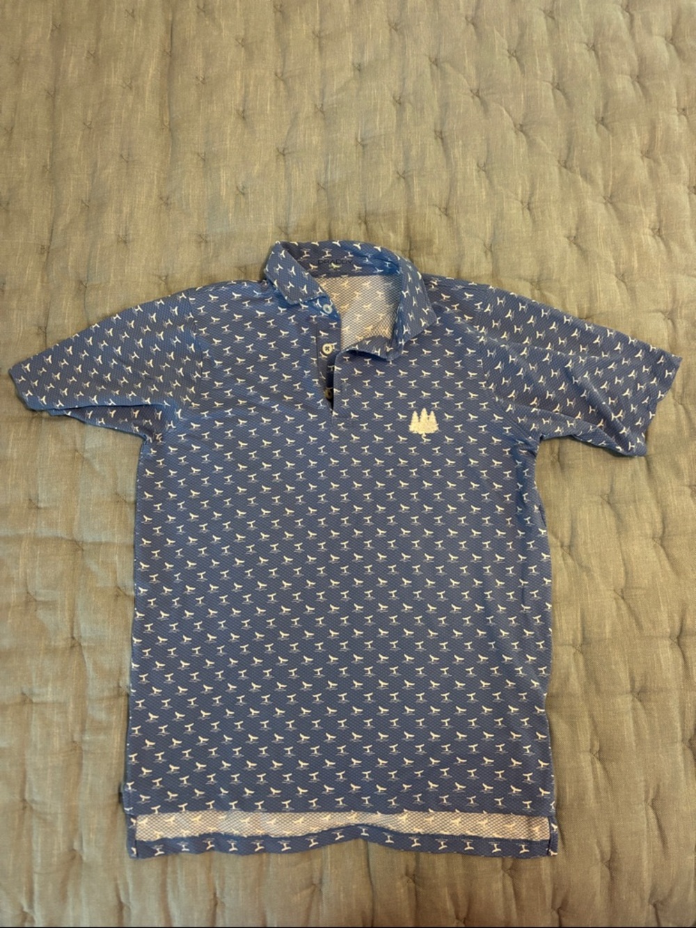 Boys' Blue Short-Sleeve Polo with Micro Print